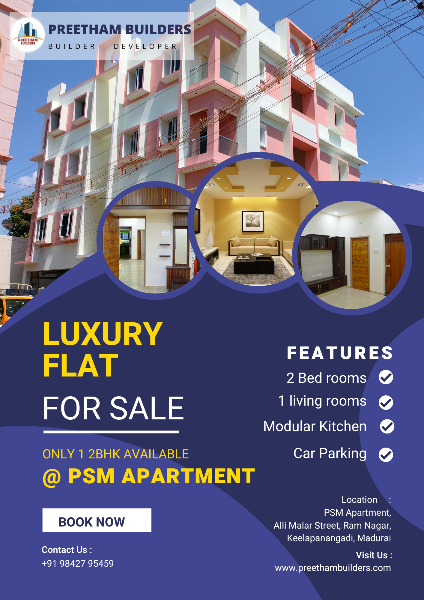 Luxury Flats for Sale @ PSM Apartment, Madurai