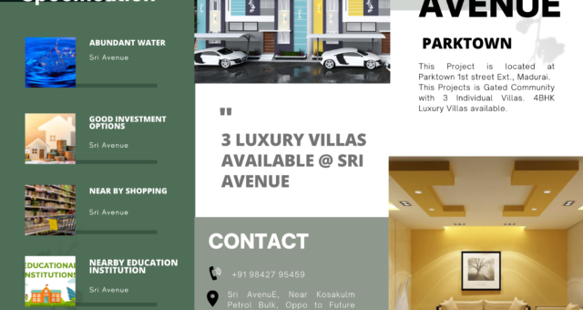 3 Luxury Individual Villas available @ Sri Avenue, Parktown, Madurai